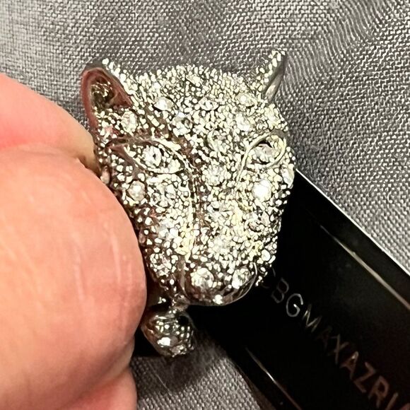 NWT BCBGMaxazria Rhodium Silver Crystal Studded Panther Cocktail Ring Size 5 - Picture 3 of 6